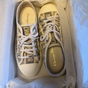 Dior Beige Logo Canvas Low-Top Sneakers